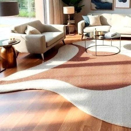 Handcrafted Neutral Freeform Circle Living Room Rug